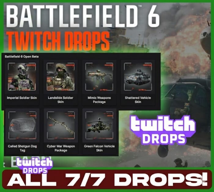 Battlefield 6 BF6 TWITCH DROPS - ALL 7/7 AVAILABLE - SOLDIER SKIN - VEHICLE SKIN - Image 1